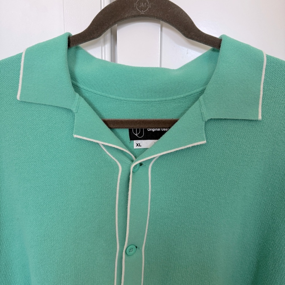 Men's Knit Button Down Shirt Turquoise Size XL